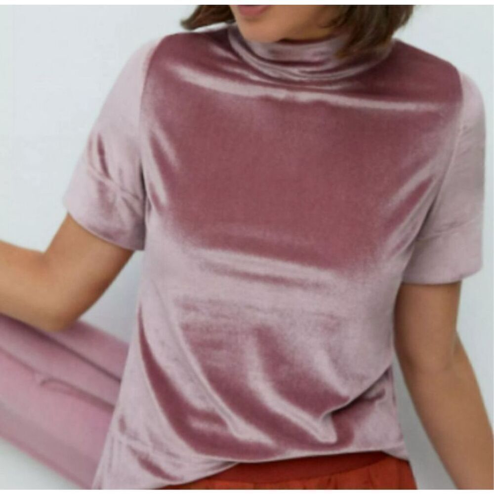 Anthropologie Krisha mauve pink velvet top mock neck size XS